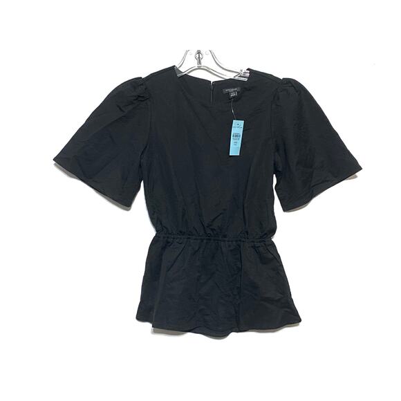 Ann Taylor Black Peplum Open Back Blouse Top Rayon Nylon Womens XXS Petite NWT - Picture 1 of 8